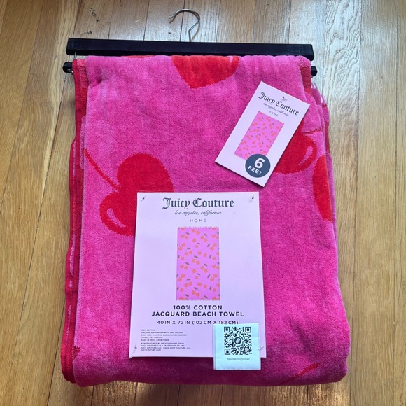 Juicy Couture Other - Juicy Couture Vibrant pink towel with cherry red heart pattern